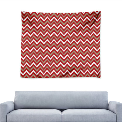 Red Beige And White Chevron Print Tapestry