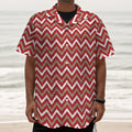 Red Beige And White Chevron Print Textured Short Sleeve Shirt