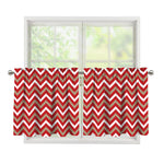 Red Beige And White Chevron Print Tier Curtains