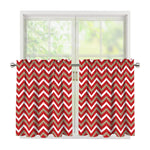 Red Beige And White Chevron Print Tier Curtains