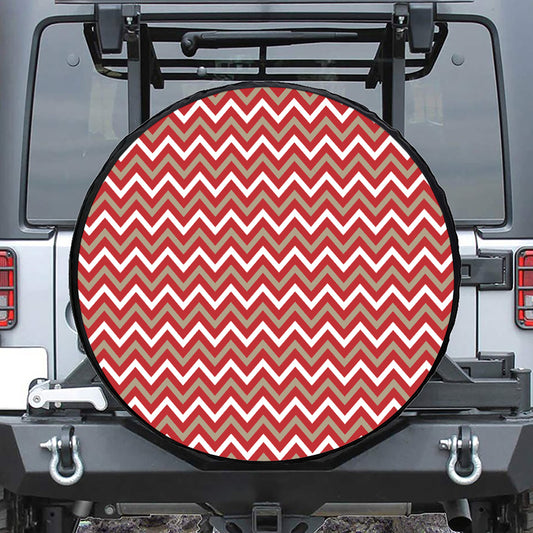 Red Beige And White Chevron Print Tire Cover