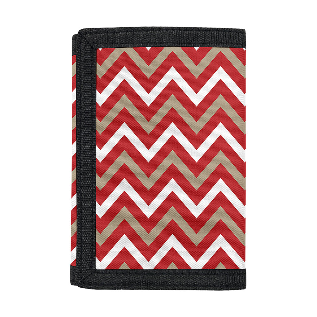 Red Beige And White Chevron Print Trifold Wallet