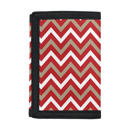 Red Beige And White Chevron Print Trifold Wallet