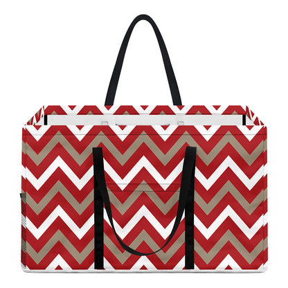 Red Beige And White Chevron Print Utility Tote Bag