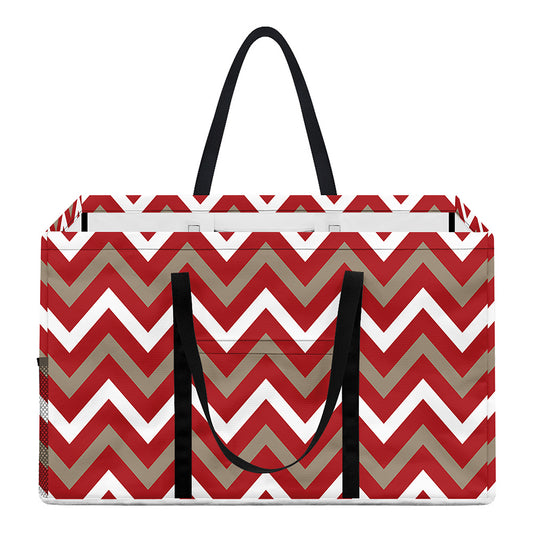 Red Beige And White Chevron Print Utility Tote Bag