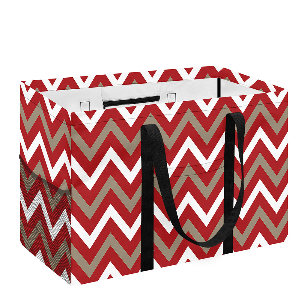 Red Beige And White Chevron Print Utility Tote Bag