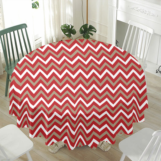 Red Beige And White Chevron Print Waterproof Round Tablecloth