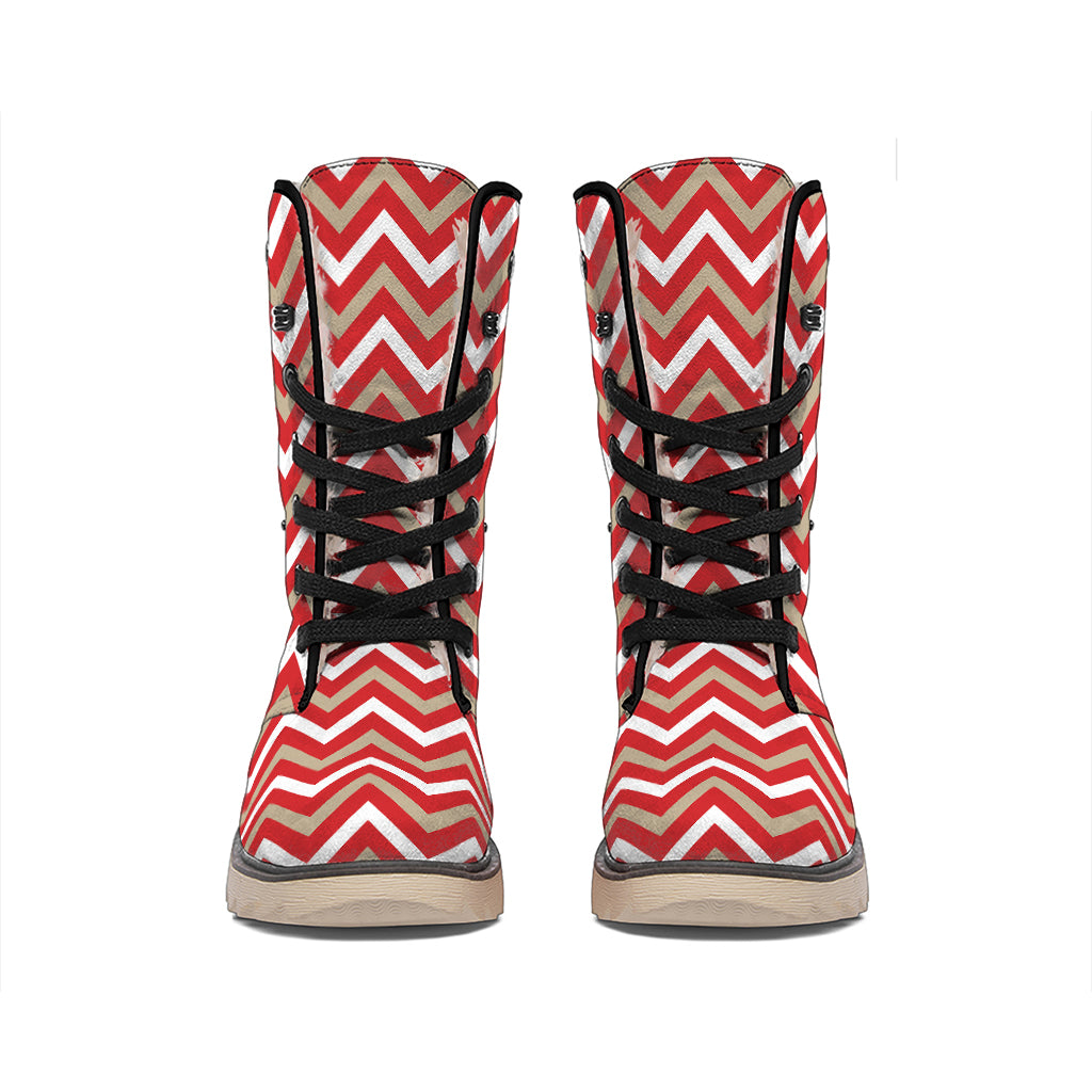 Red Beige And White Chevron Print Winter Boots