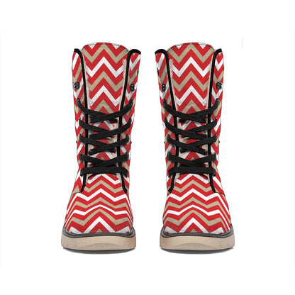 Red Beige And White Chevron Print Winter Boots