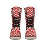 Red Beige And White Chevron Print Winter Boots