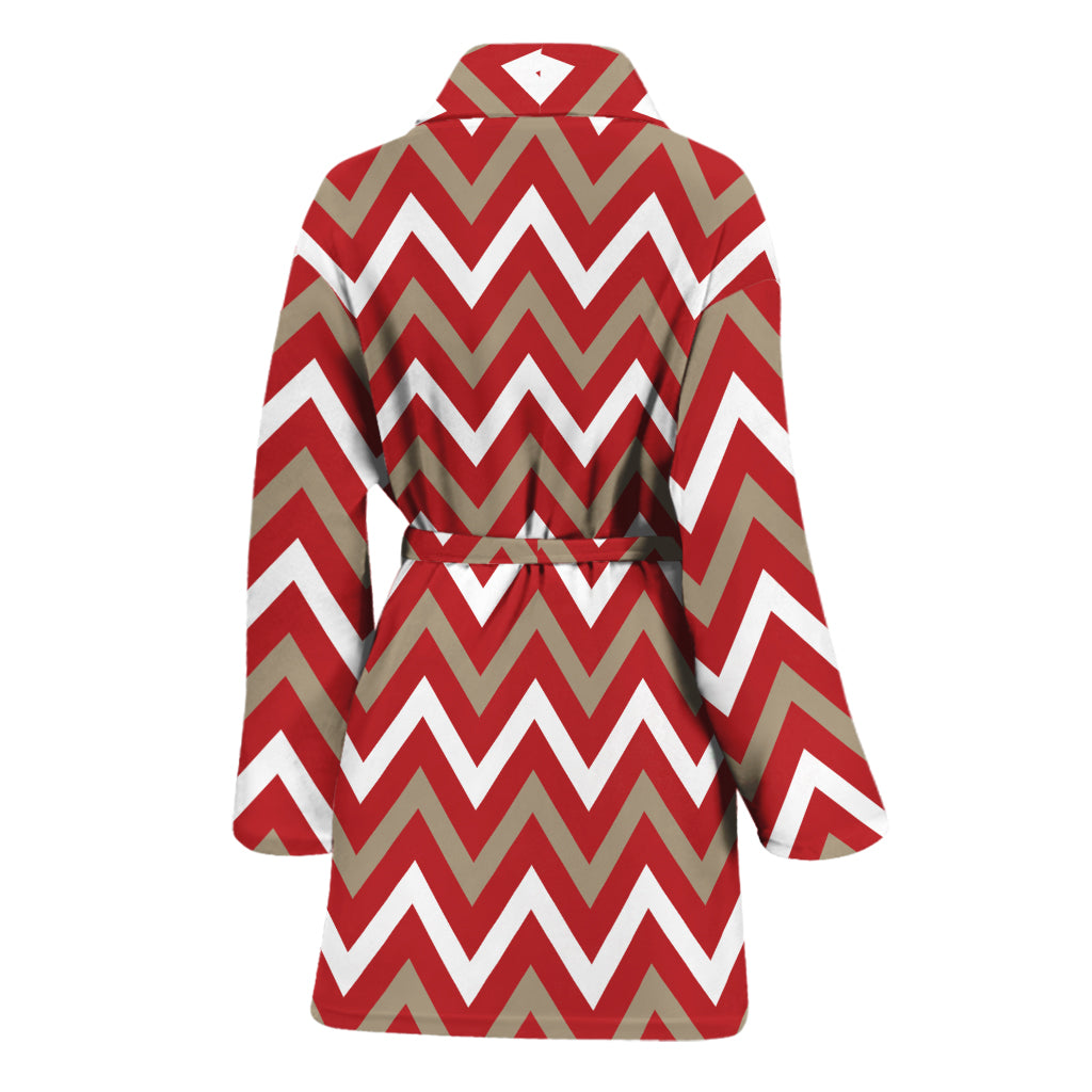 Red Beige And White Chevron Print Women's Bathrobe