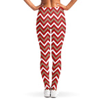 Red Beige And White Chevron Print Women's Leggings