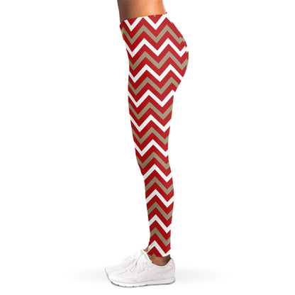 Red Beige And White Chevron Print Women's Leggings