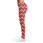 Red Beige And White Chevron Print Women's Leggings