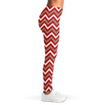 Red Beige And White Chevron Print Women's Leggings