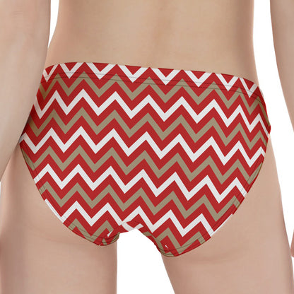 Red Beige And White Chevron Print Women's Panties
