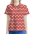 Red Beige And White Chevron Print Women's Polo Shirt