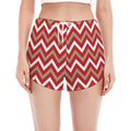 Red Beige And White Chevron Print Women's Split Running Shorts