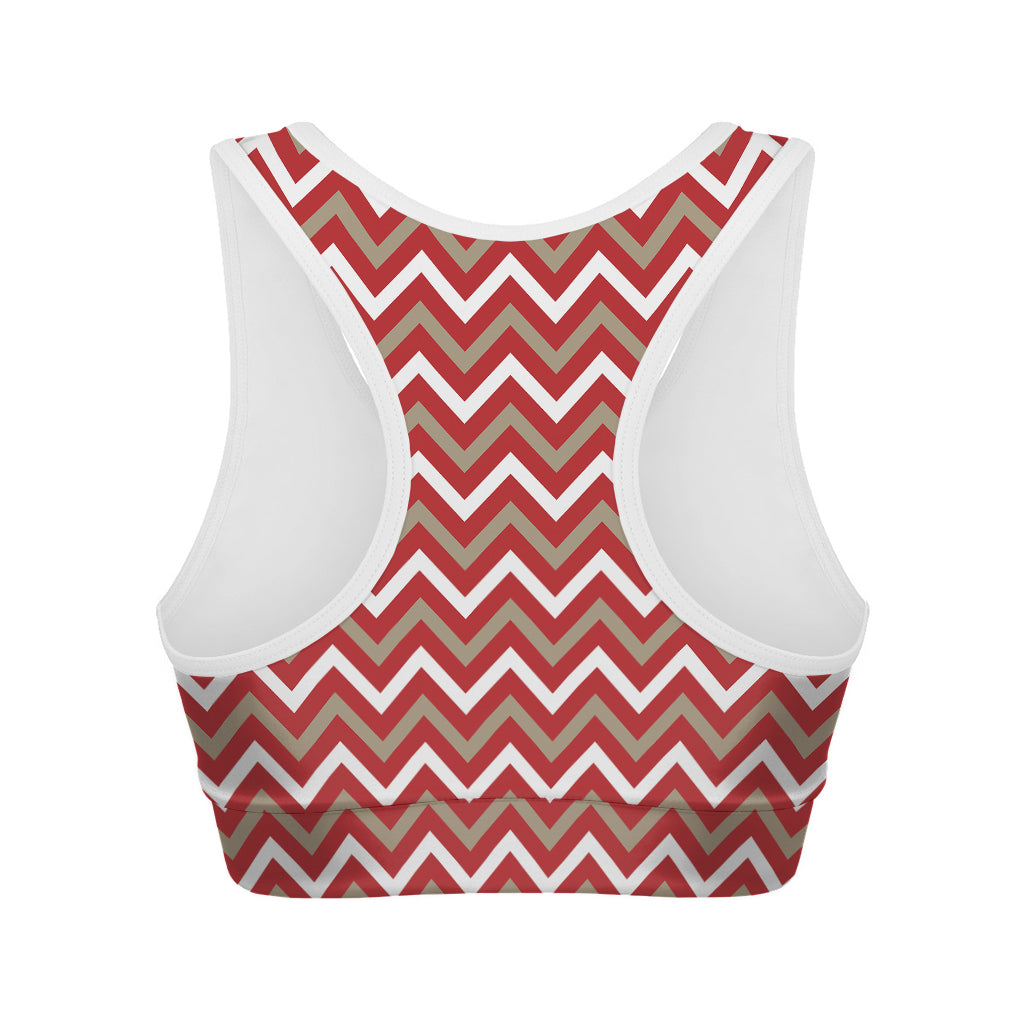 Red Beige And White Chevron Print Women's Sports Bra