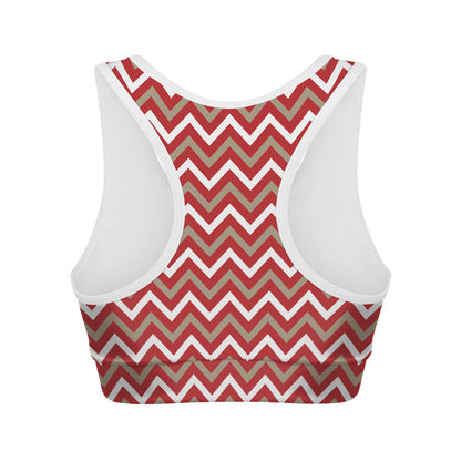 Red Beige And White Chevron Print Women's Sports Bra