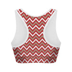 Red Beige And White Chevron Print Women's Sports Bra