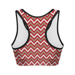 Red Beige And White Chevron Print Women's Sports Bra