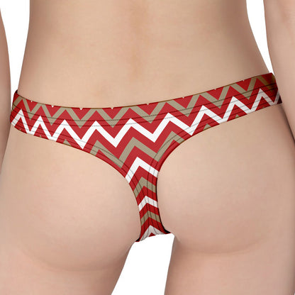 Red Beige And White Chevron Print Women's Thong