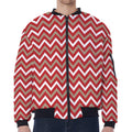 Red Beige And White Chevron Print Zip Sleeve Bomber Jacket