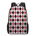 Red Black And White Argyle Pattern Print 17 Inch Backpack