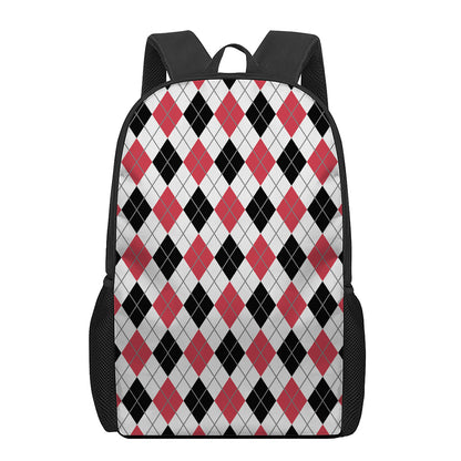 Red Black And White Argyle Pattern Print 17 Inch Backpack