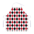 Red Black And White Argyle Pattern Print Adjustable Apron