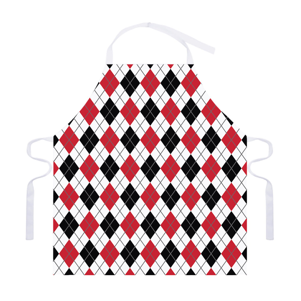 Red Black And White Argyle Pattern Print Adjustable Apron