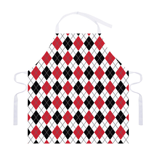 Red Black And White Argyle Pattern Print Adjustable Apron