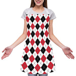 Red Black And White Argyle Pattern Print Adjustable Apron