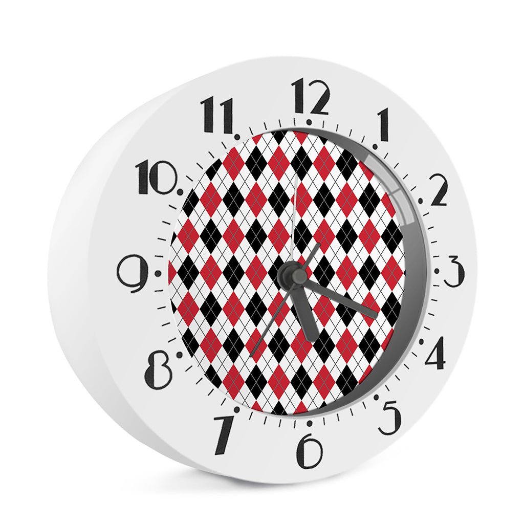 Red Black And White Argyle Pattern Print Alarm Clock