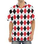 Red Black And White Argyle Pattern Print Aloha Shirt