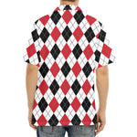 Red Black And White Argyle Pattern Print Aloha Shirt
