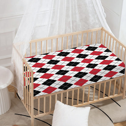 Red Black And White Argyle Pattern Print Baby Crib Sheet