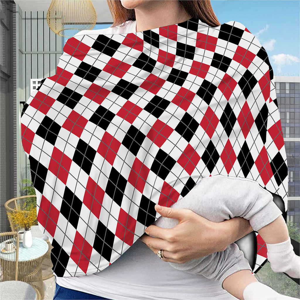 Red Black And White Argyle Pattern Print Baby Seat Cover