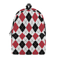 Red Black And White Argyle Pattern Print School Backpack
