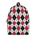 Red Black And White Argyle Pattern Print Backpack