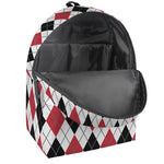 Red Black And White Argyle Pattern Print Backpack