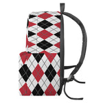 Red Black And White Argyle Pattern Print Backpack