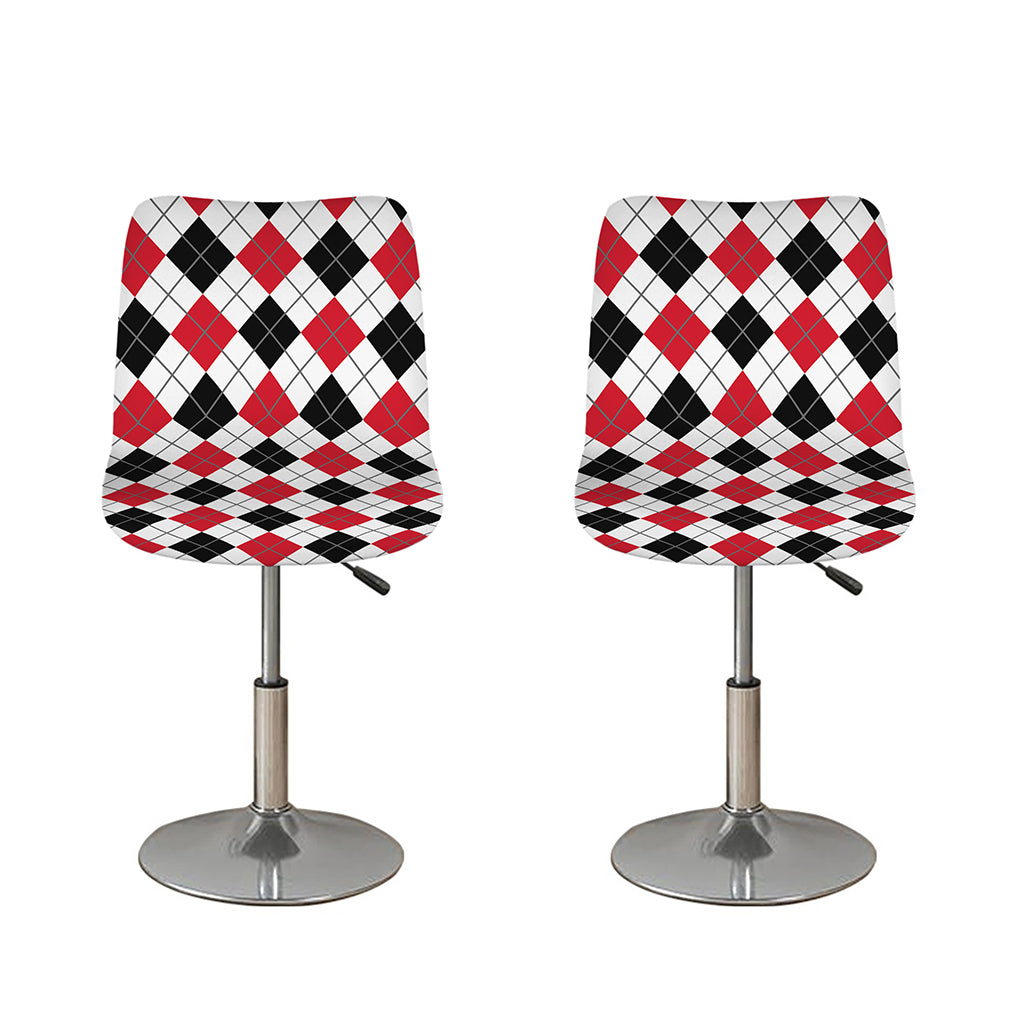 Red Black And White Argyle Pattern Print Bar Stool Covers