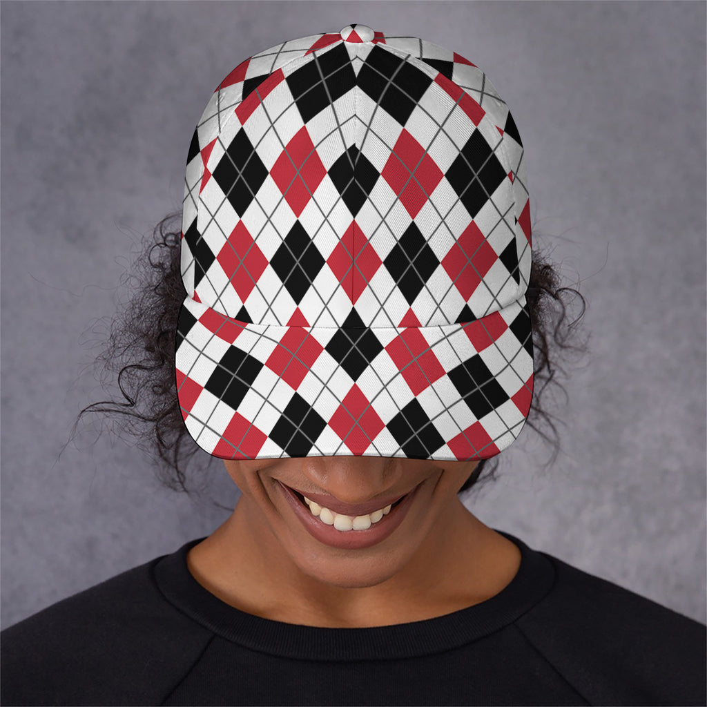 Red Black And White Argyle Pattern Print Baseball Cap