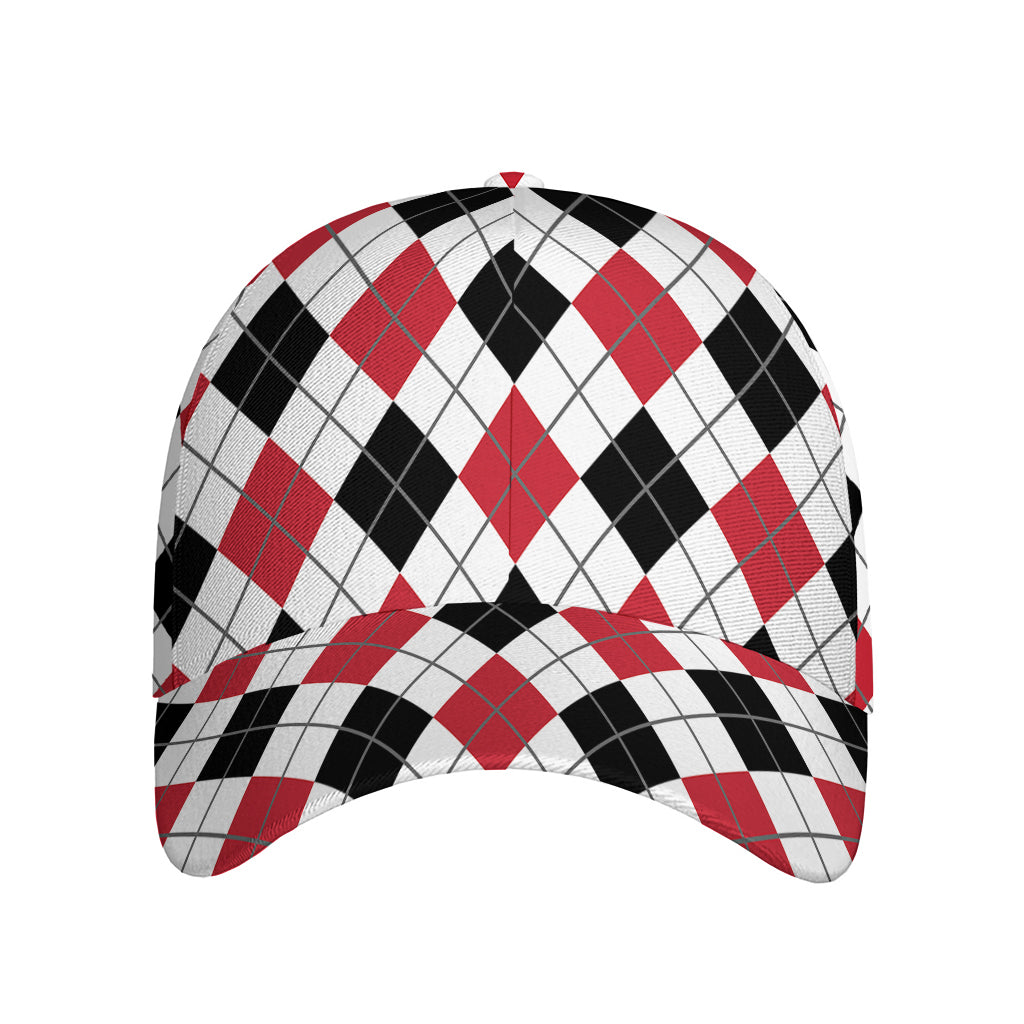 Red Black And White Argyle Pattern Print Baseball Cap