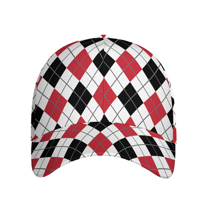 Red Black And White Argyle Pattern Print Baseball Cap