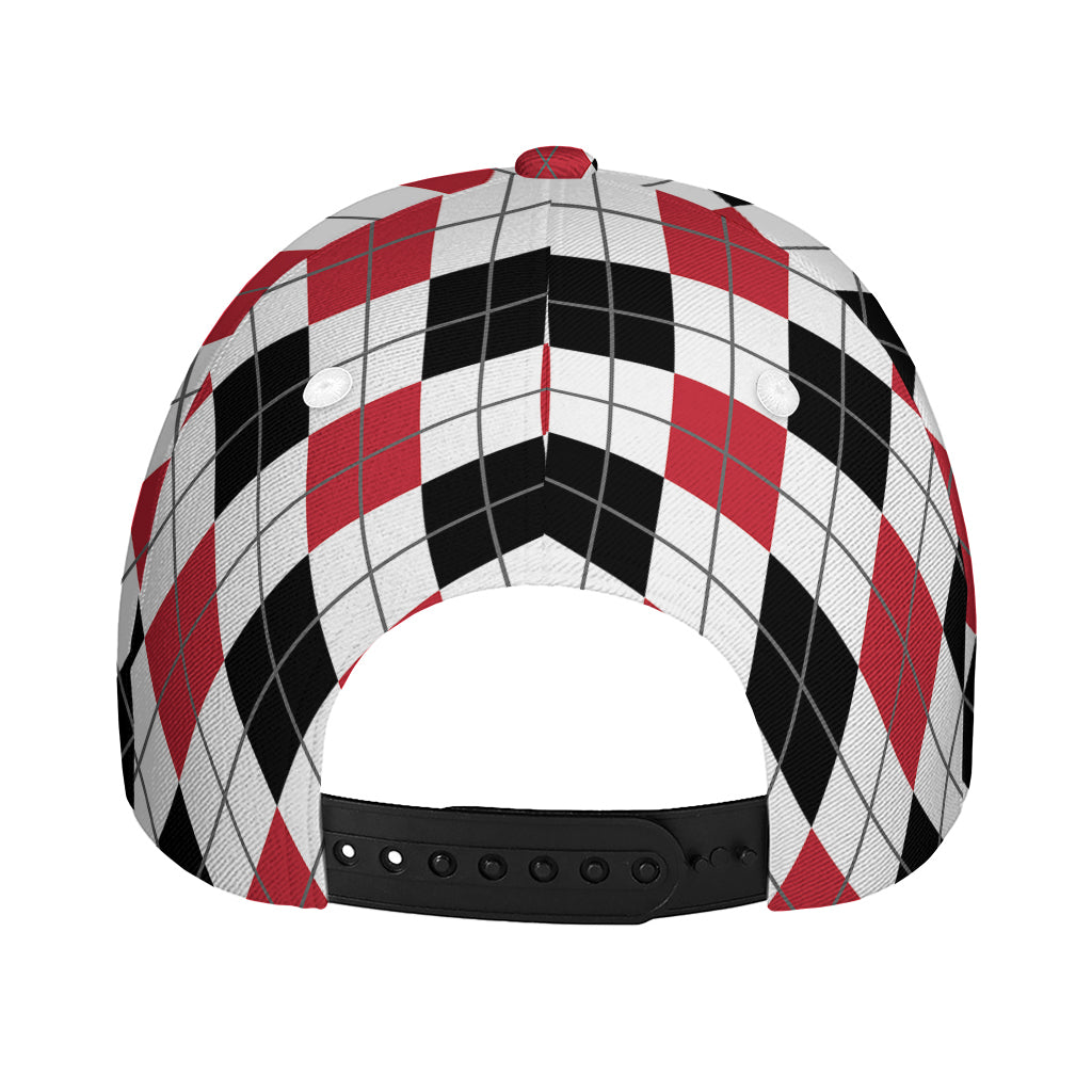 Red Black And White Argyle Pattern Print Baseball Cap