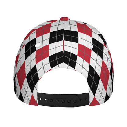 Red Black And White Argyle Pattern Print Baseball Cap