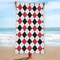 Red Black And White Argyle Pattern Print Beach Towel